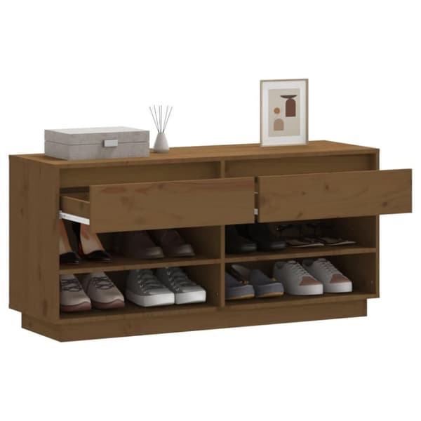 vidaXL skoreol 110x34x52 cm massivt fyrretræ gyldenbrun