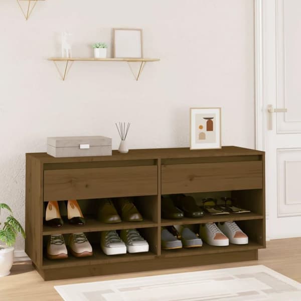 vidaXL skoreol 110x34x52 cm massivt fyrretræ gyldenbrun