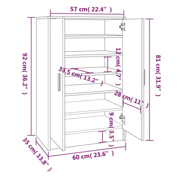 vidaXL skoskab 60x35x92 cm konstrueret træ brun egetræsfarve