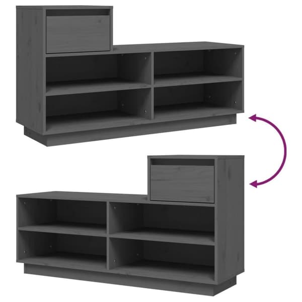 vidaXL skoreol 110x34x61 cm massivt fyrretræ grå