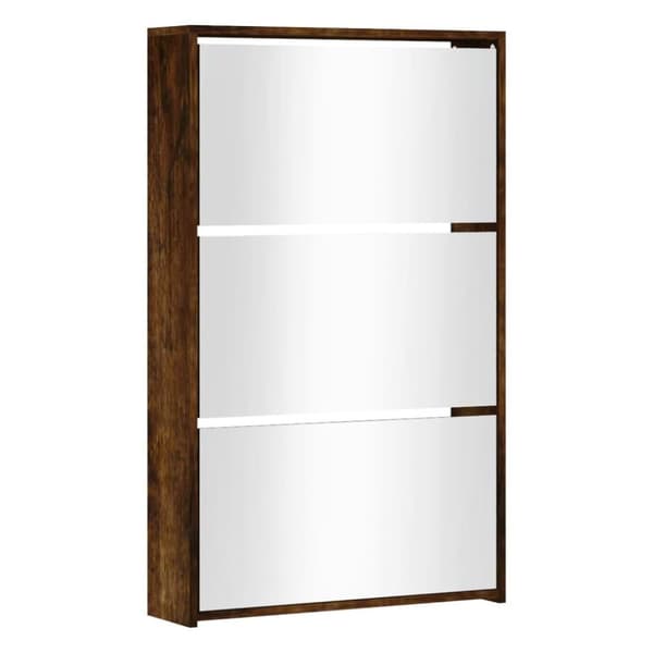 vidaXL Kenkäkaappi peilillä 3-kerroksinen savutammi 63x17x102,5 cm