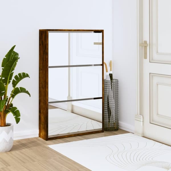 vidaXL Kenkäkaappi peilillä 3-kerroksinen savutammi 63x17x102,5 cm