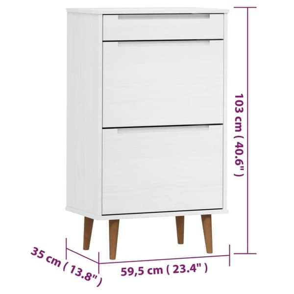 vidaXL skoskab MOLDE 59,5x35x103 cm massivt fyrretræ hvid