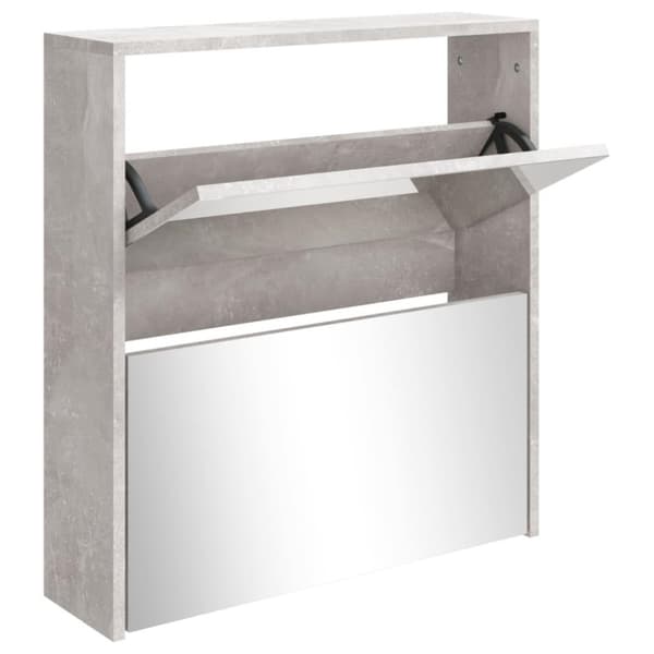 vidaXL skoskab med spejl 2 hylder 63x17x67 cm betongrå