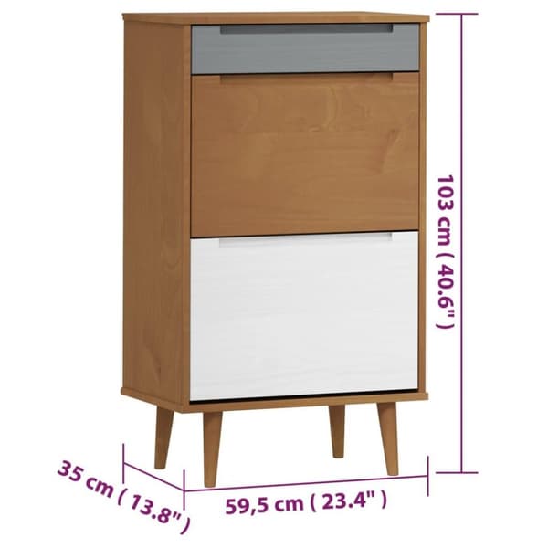 vidaXL Kenkäkaappi MOLDE ruskea 59,5x35x103 cm täysi mänty