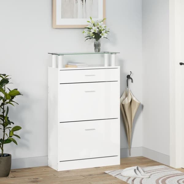 vidaXL skoreol 63x24x104 cm konstrueret træ hvid højglans