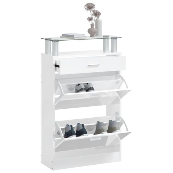 vidaXL skoreol 63x24x104 cm konstrueret træ hvid højglans
