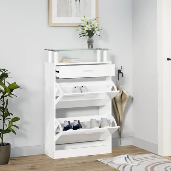 vidaXL skoreol 63x24x104 cm konstrueret træ hvid højglans
