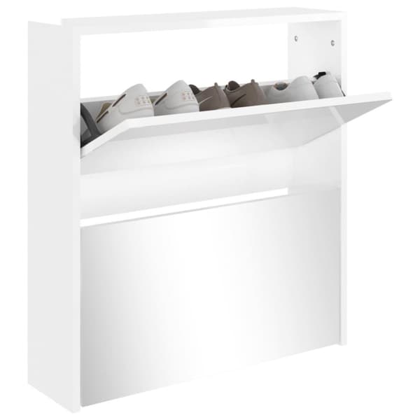 vidaXL skoskab med spejl 2 hylder 63x17x67 cm hvid højglans