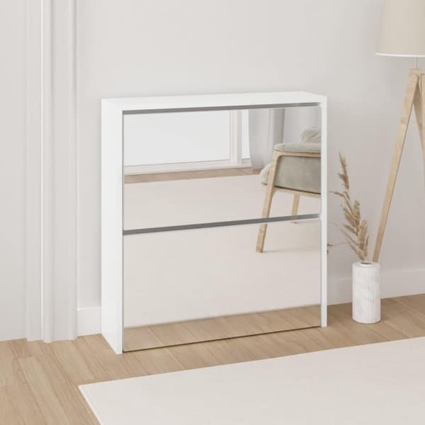 vidaXL skoskab med spejl 2 hylder 63x17x67 cm hvid højglans
