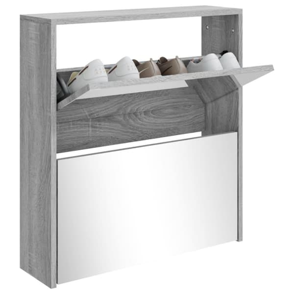 vidaXL skoskab med spejl 2 hylder 63x17x67 cm grå sonoma-eg