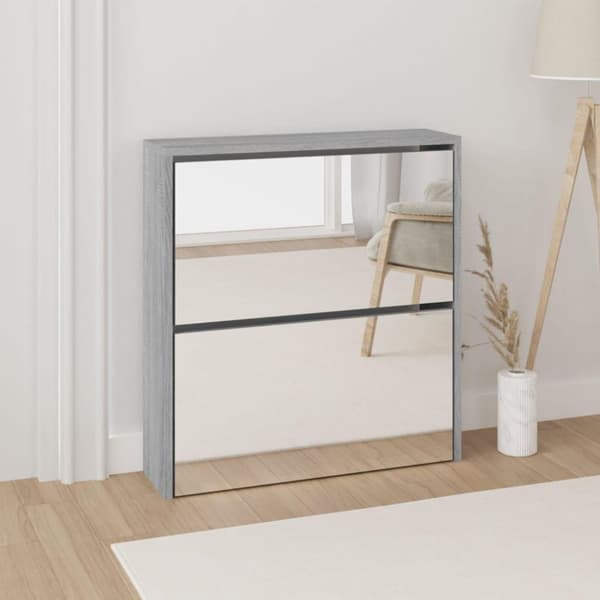 vidaXL skoskab med spejl 2 hylder 63x17x67 cm grå sonoma-eg
