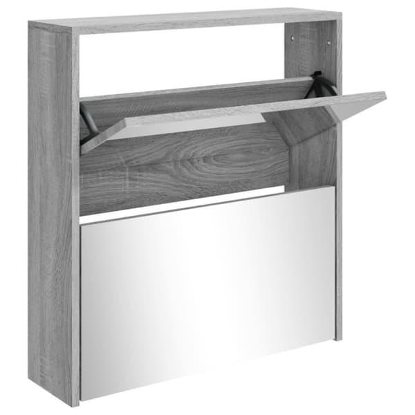 vidaXL skoskab med spejl 2 hylder 63x17x67 cm grå sonoma-eg