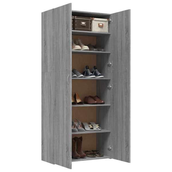 vidaXL Kenkäkaappi harmaa Sonoma 80x35,5x180 cm tekninen puu
