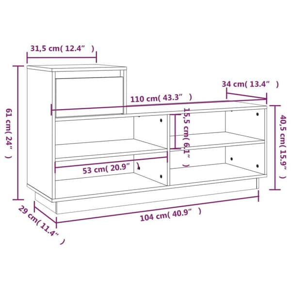 vidaXL Skohylle 110x34x61 cm heltre furu