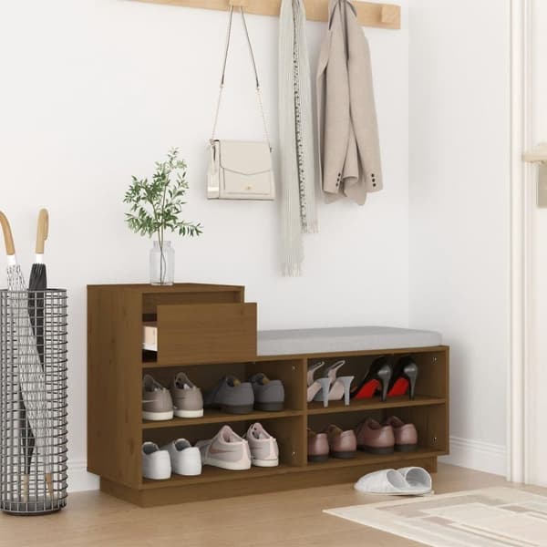 vidaXL Skoskåp honungsbrun 110x34x61 cm massiv furu