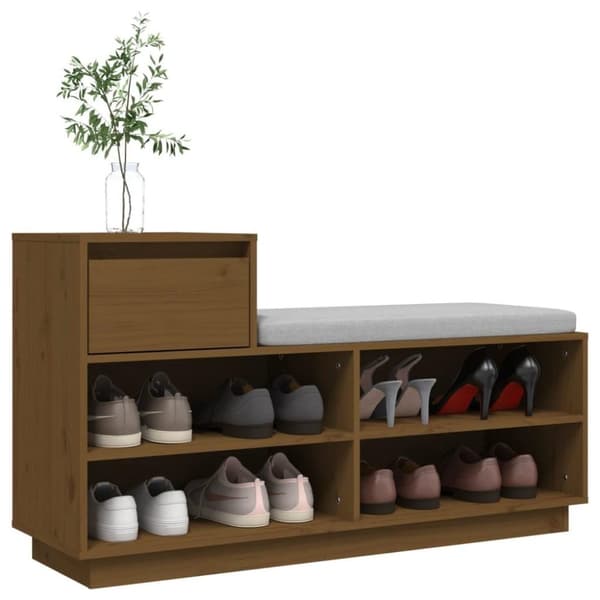 vidaXL Skoskåp honungsbrun 110x34x61 cm massiv furu
