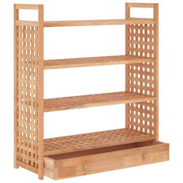 vidaXL Skohylle med skuff 70x27x81 cm heltre valnøtt