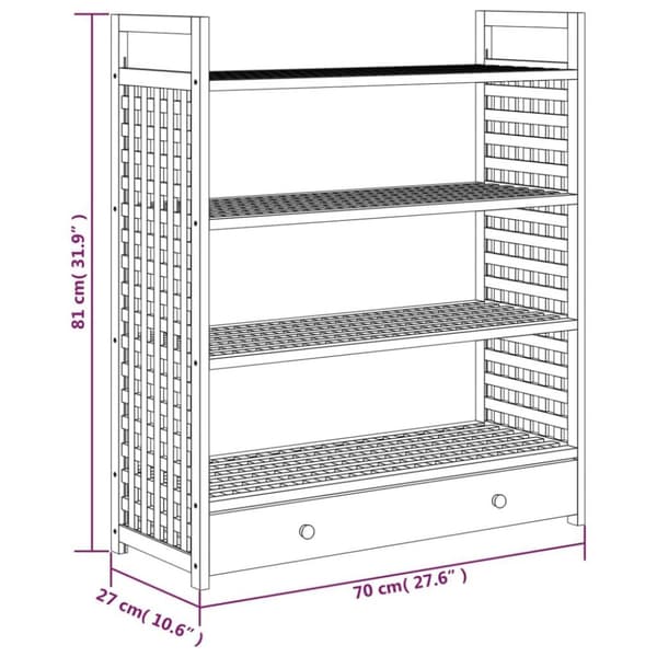 vidaXL Skohylle med skuff 70x27x81 cm heltre valnøtt