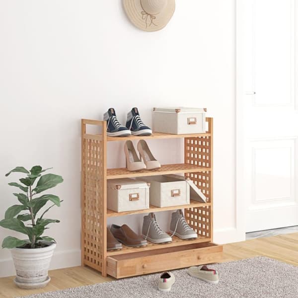 vidaXL Skohylle med skuff 70x27x81 cm heltre valnøtt