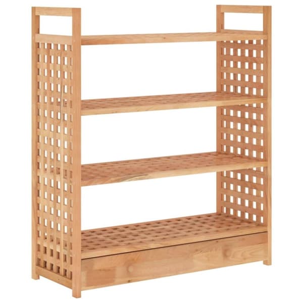 vidaXL Skohylle med skuff 70x27x81 cm heltre valnøtt