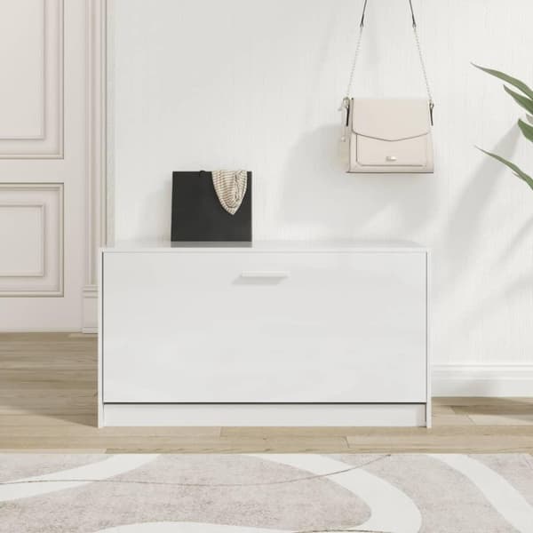 vidaXL skobænk 80x24x45 cm konstrueret træ hvid højglans