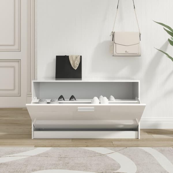 vidaXL skobænk 80x24x45 cm konstrueret træ hvid højglans