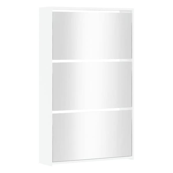 vidaXL skoskab med spejl 3 hylder 63x17x102,5 cm hvid højglans