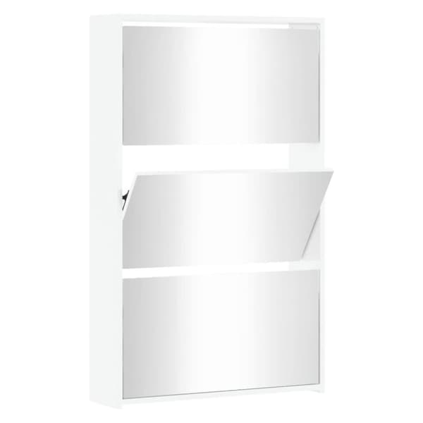 vidaXL Kenkäkaappi peilillä 3 tasoa korkeakiilto valk. 63x17x102,5 cm