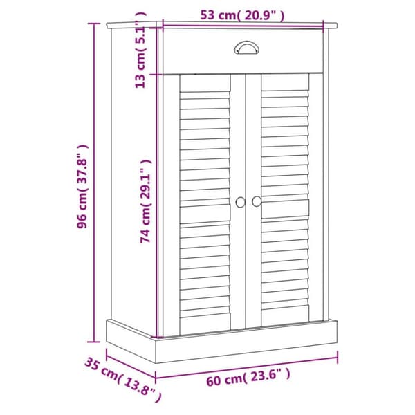 vidaXL Skoskåp VIGO vit 60x35x96 cm massiv furu