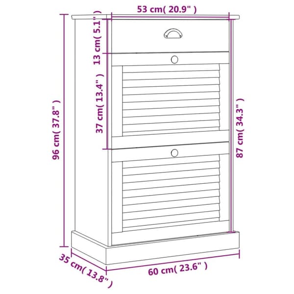vidaXL skoskab VIGO 60x35x96 cm massivt fyrretræ grå