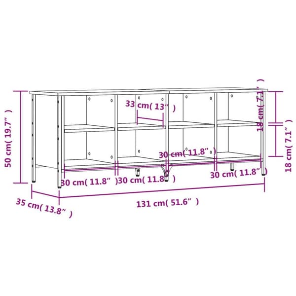 vidaXL Skoskap brun eik 131x35x50 cm konstruert tre