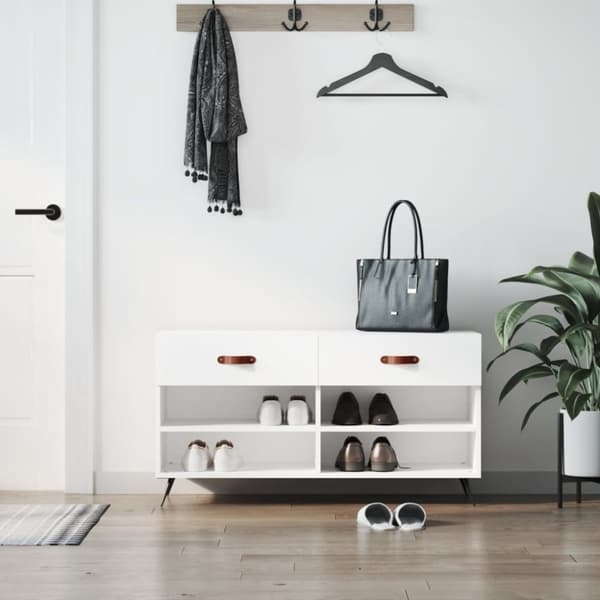 vidaXL Kenkäkaappi korkeakiilto valkoinen 102x35x55 cm tekninen puu