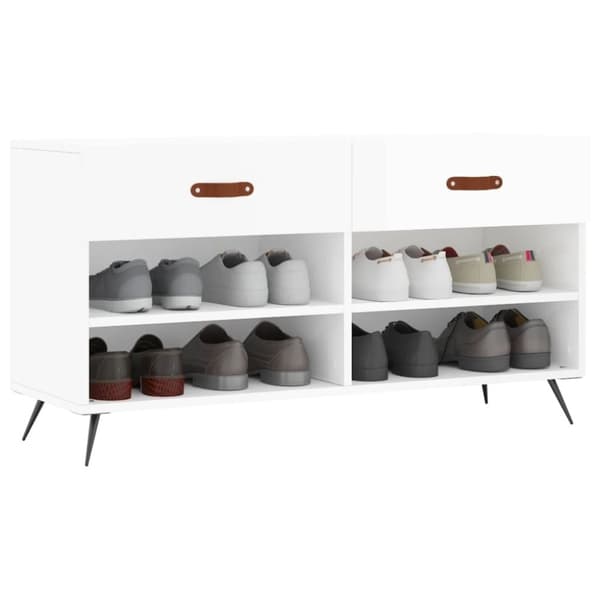 vidaXL Skobenk høyglans hvit 102x35x55 cm konstruert tre