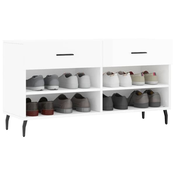 vidaXL skobænk 102x35x55 cm konstrueret træ hvid højglans