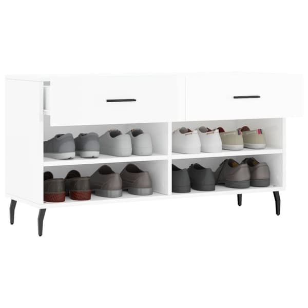 vidaXL skobænk 102x35x55 cm konstrueret træ hvid højglans