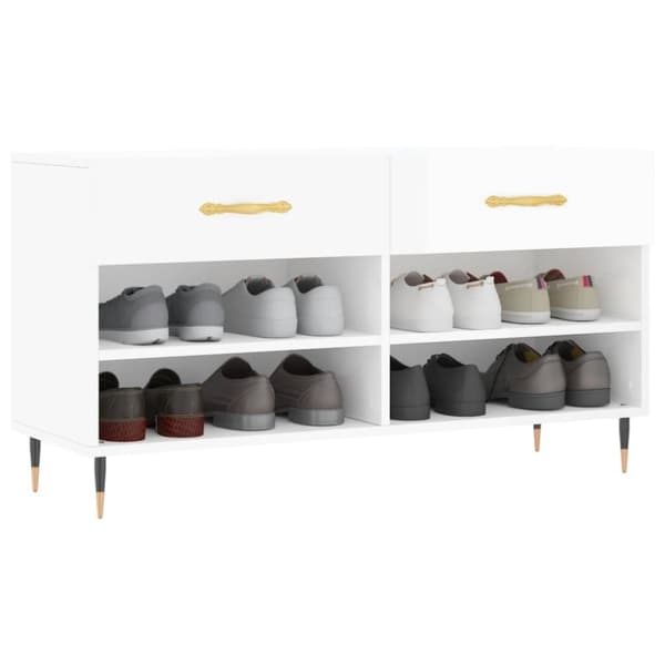 vidaXL Skobenk høyglans hvit 102x35x55 cm konstruert tre