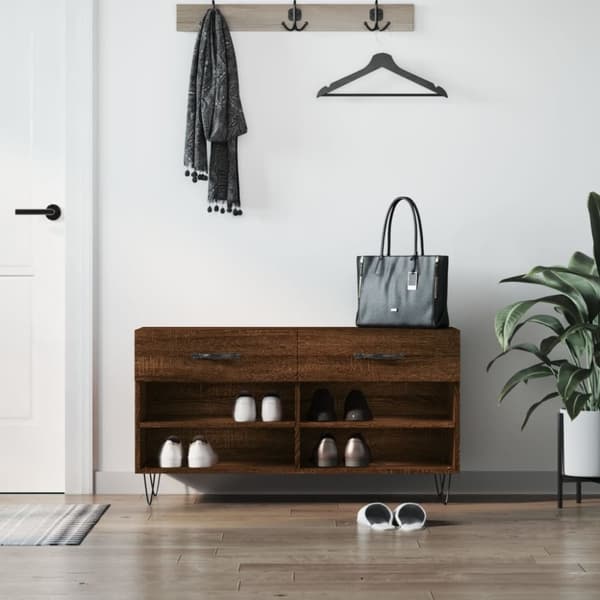 vidaXL Kenkäpenkki ruskea tammi 102x35x55 cm tekninen puu