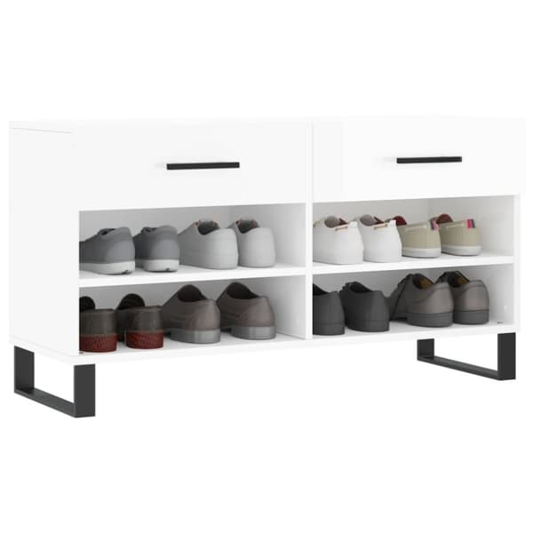vidaXL Skobenk høyglans hvit 102x35x55 cm konstruert tre