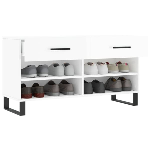 vidaXL Skobenk høyglans hvit 102x35x55 cm konstruert tre