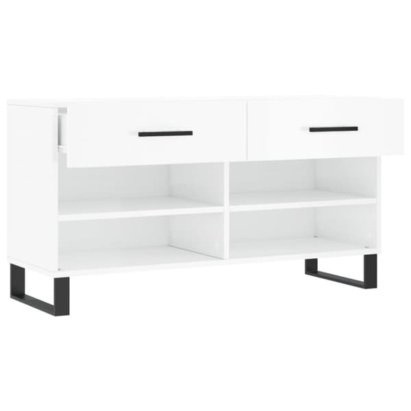vidaXL Skobenk høyglans hvit 102x35x55 cm konstruert tre