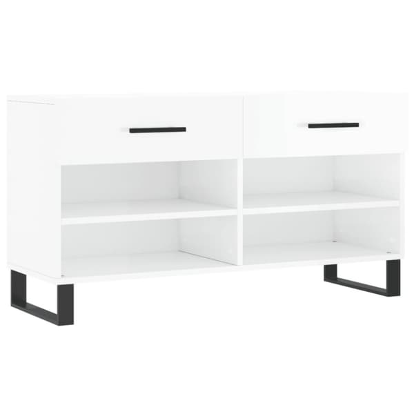 vidaXL Skobenk høyglans hvit 102x35x55 cm konstruert tre