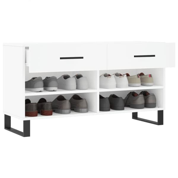 vidaXL Skobenk hvit 102x35x55 cm konstruert tre
