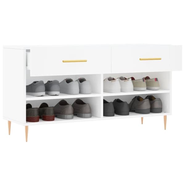 vidaXL Skobenk hvit 102x35x55 cm konstruert tre