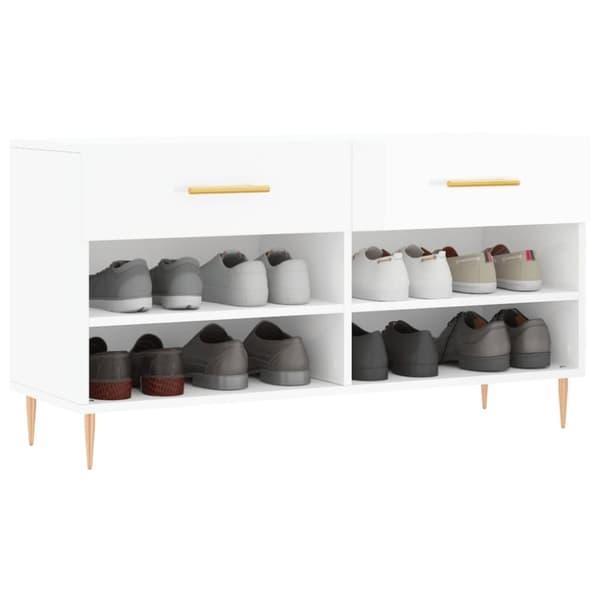vidaXL Skobenk høyglans hvit 102x35x55 cm konstruert tre