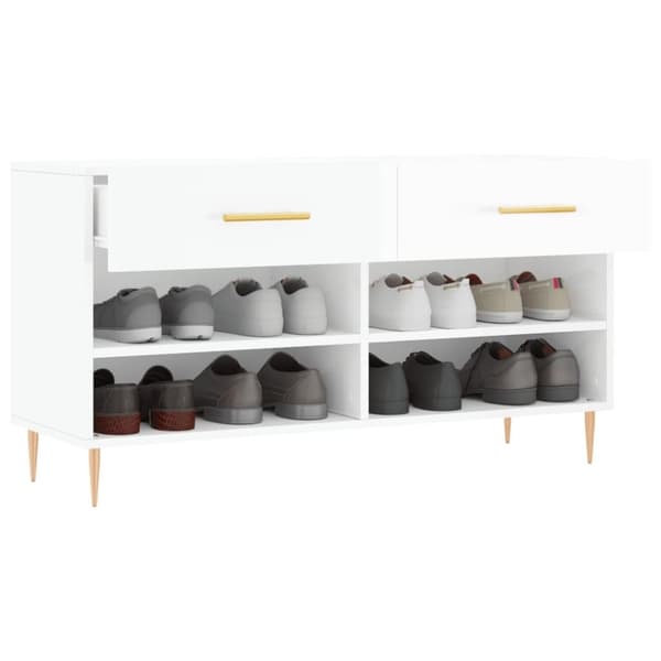 vidaXL Skobenk høyglans hvit 102x35x55 cm konstruert tre