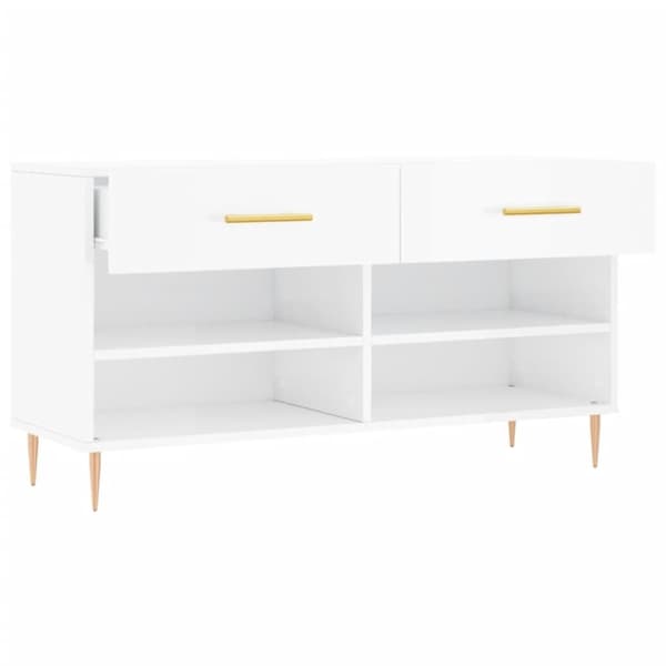 vidaXL Skobenk høyglans hvit 102x35x55 cm konstruert tre