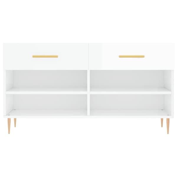 vidaXL Skobenk høyglans hvit 102x35x55 cm konstruert tre