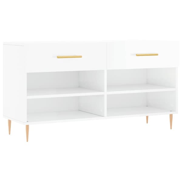 vidaXL Skobenk høyglans hvit 102x35x55 cm konstruert tre