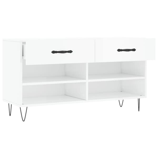 vidaXL Skobenk høyglans hvit 102x35x55 cm konstruert tre